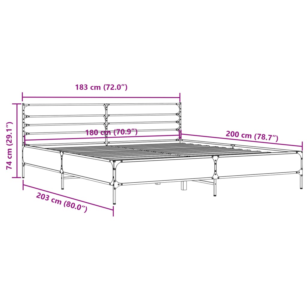 Bettgestell Sonoma-Eiche 180x200 cm Holzwerkstoff und Metall