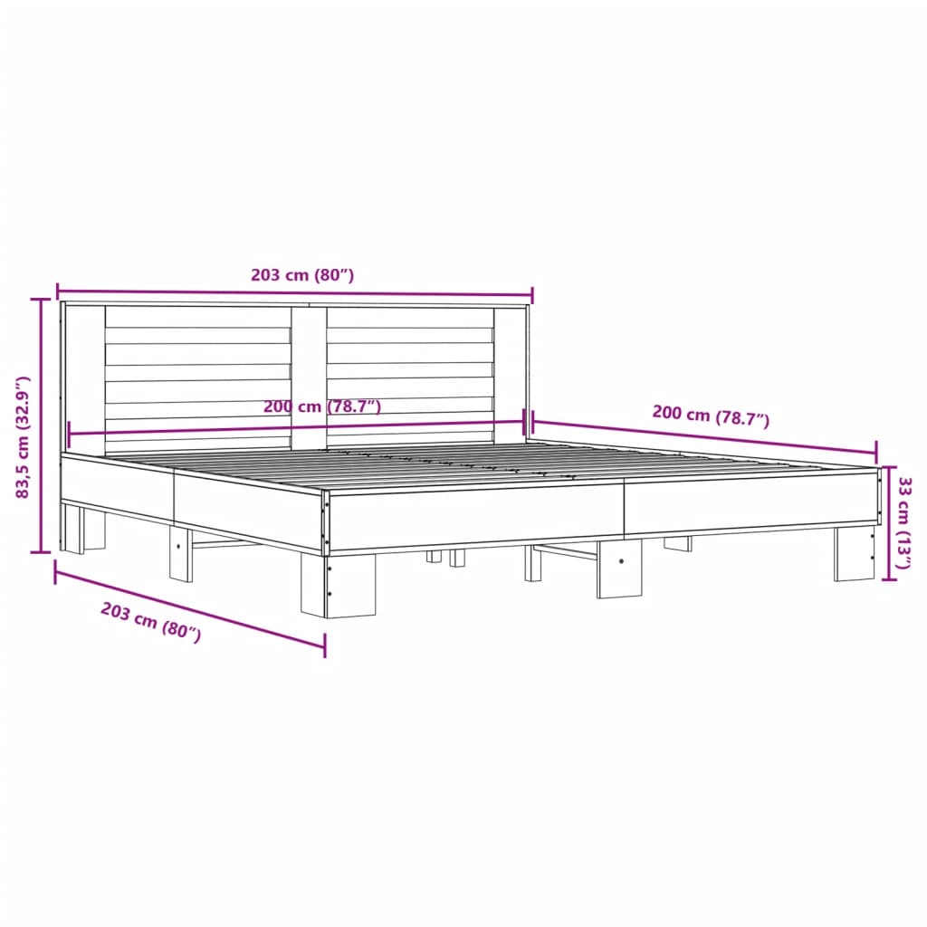 Bettgestell Schwarz 200x200 cm Holzwerkstoff und Metall