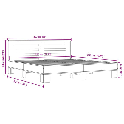 Bettgestell Räuchereiche 200x200 cm Holzwerkstoff und Metall