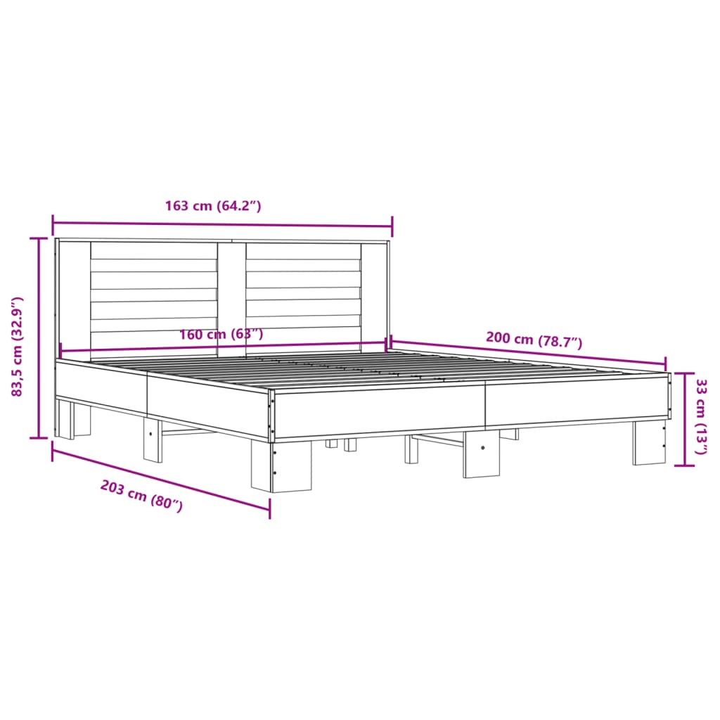 Bettgestell Sonoma-Eiche 160x200 cm Holzwerkstoff und Metall