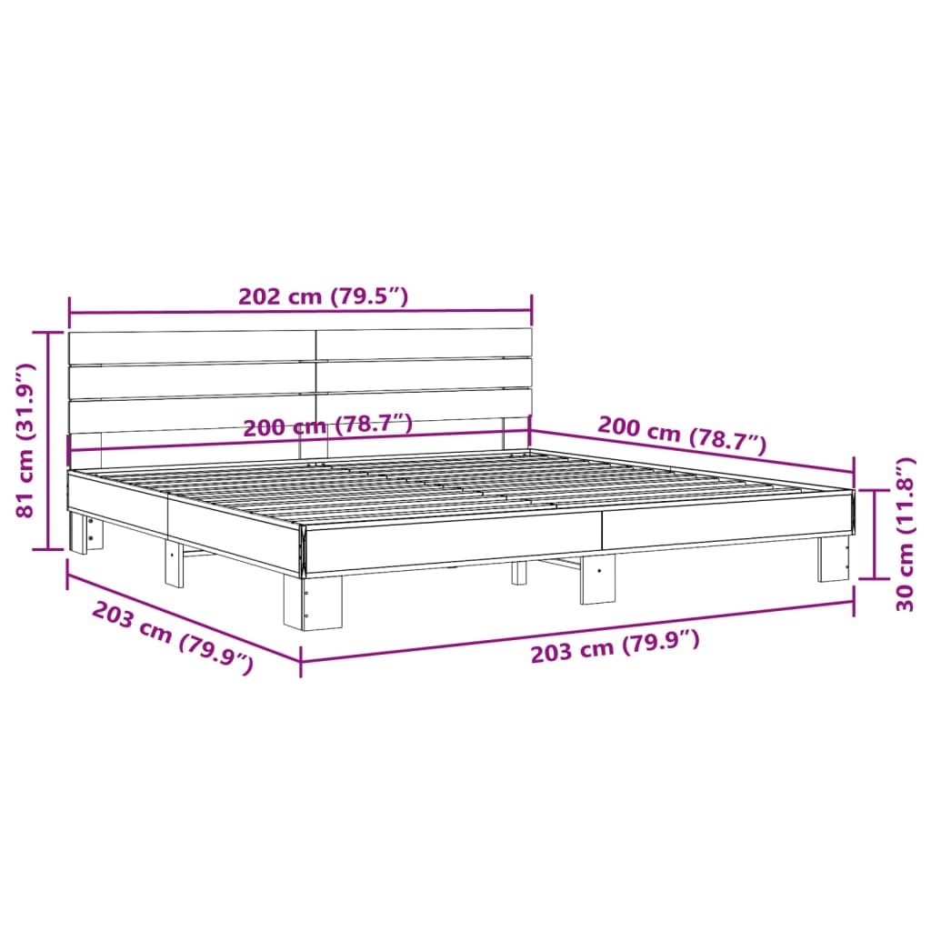 Bettgestell Sonoma-Eiche 200x200 cm Holzwerkstoff und Metall