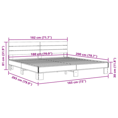 Bettgestell Grau Sonoma 180x200 cm Holzwerkstoff und Metall