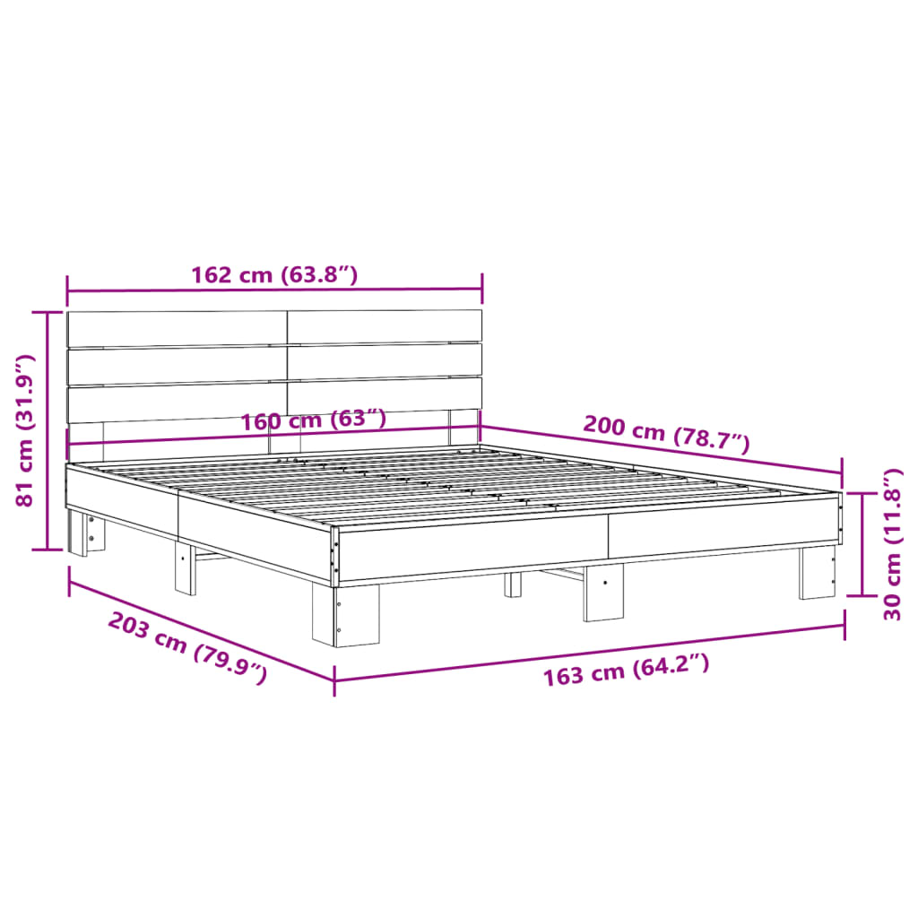 Bettgestell Schwarz 160x200 cm Holzwerkstoff und Metall