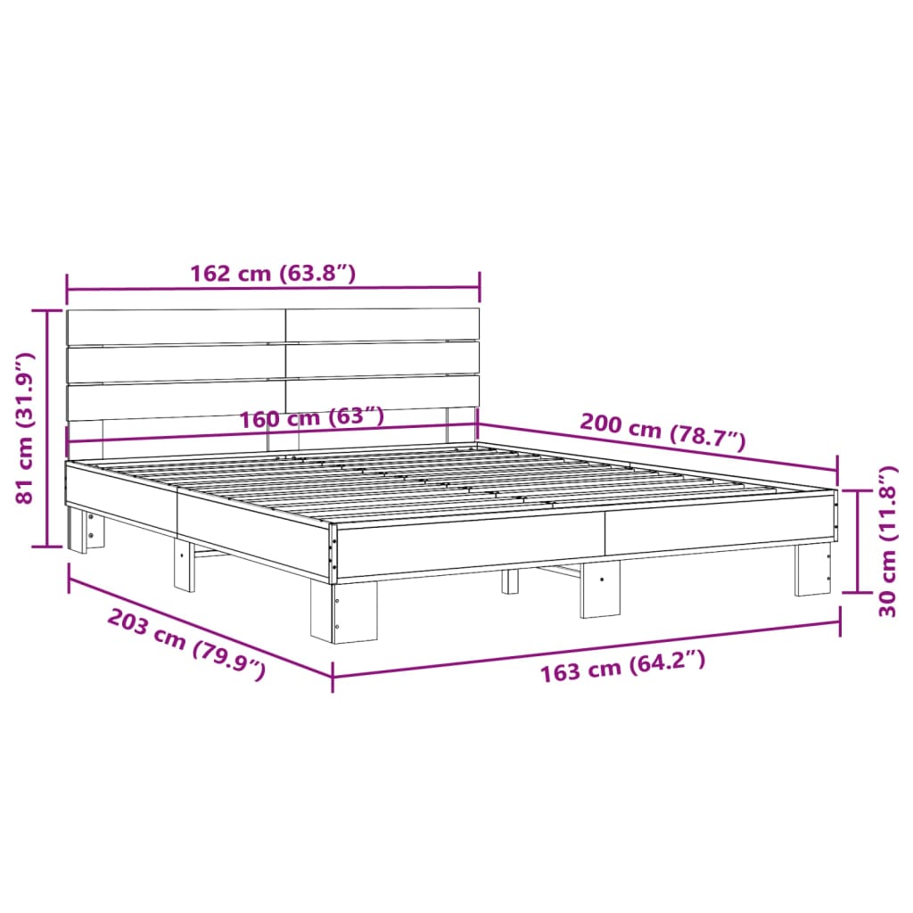 Bettgestell Räuchereiche 160x200 cm Holzwerkstoff und Metall