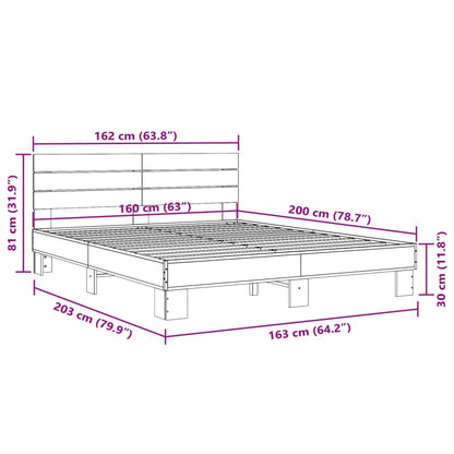 Bettgestell Grau Sonoma 160x200 cm Holzwerkstoff und Metall