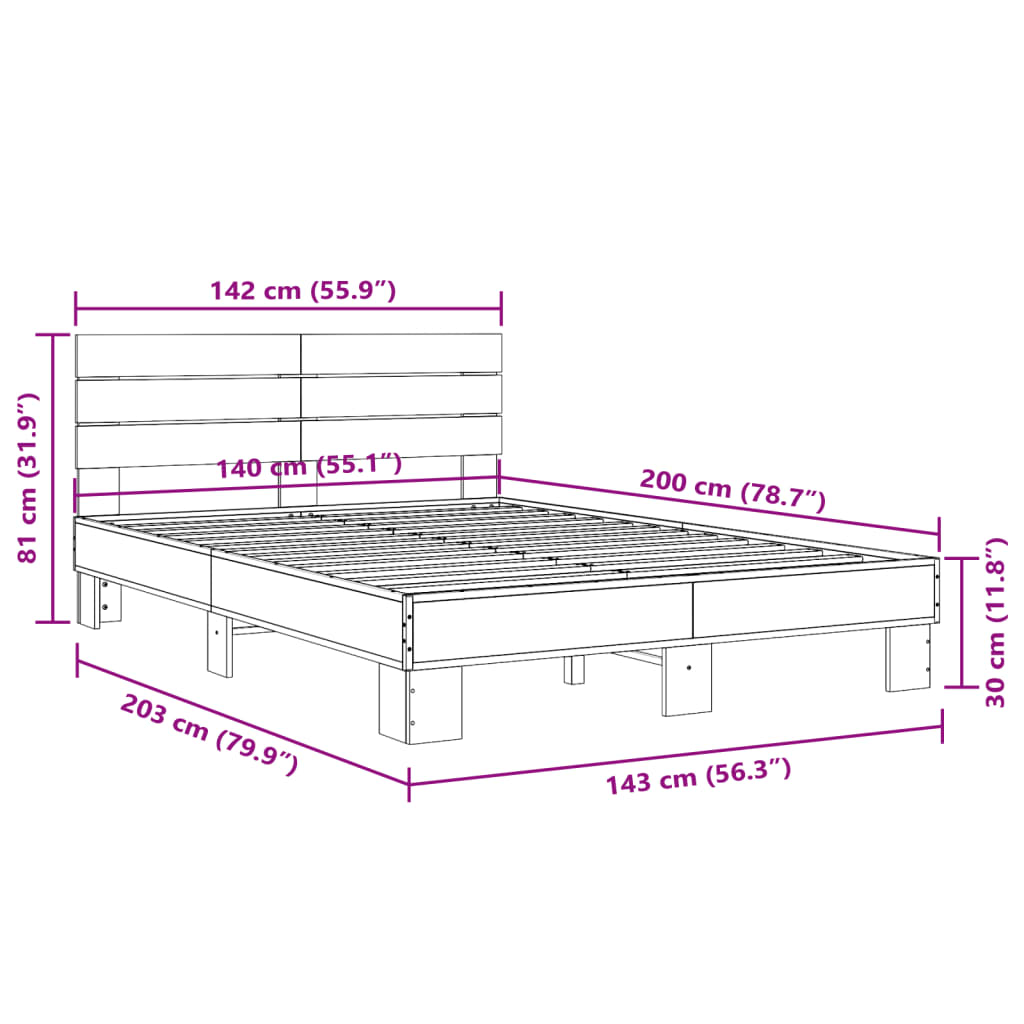 Bettgestell Schwarz 140x200 cm Holzwerkstoff und Metall