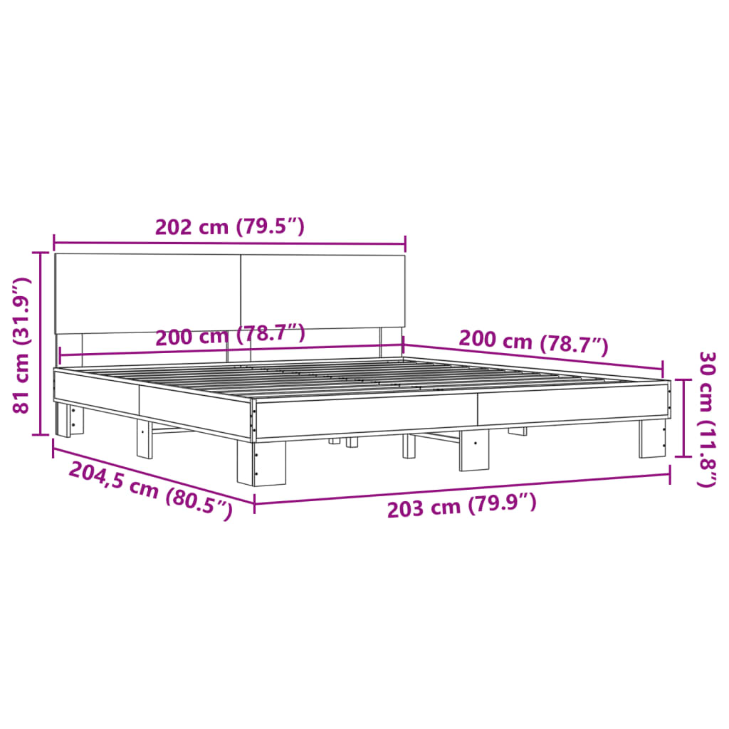 Bettgestell Schwarz 200x200 cm Holzwerkstoff und Metall