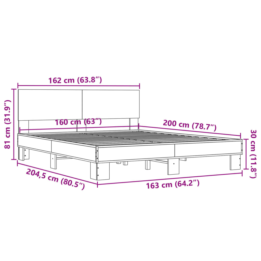 Bettgestell Schwarz 160x200 cm Holzwerkstoff und Metall