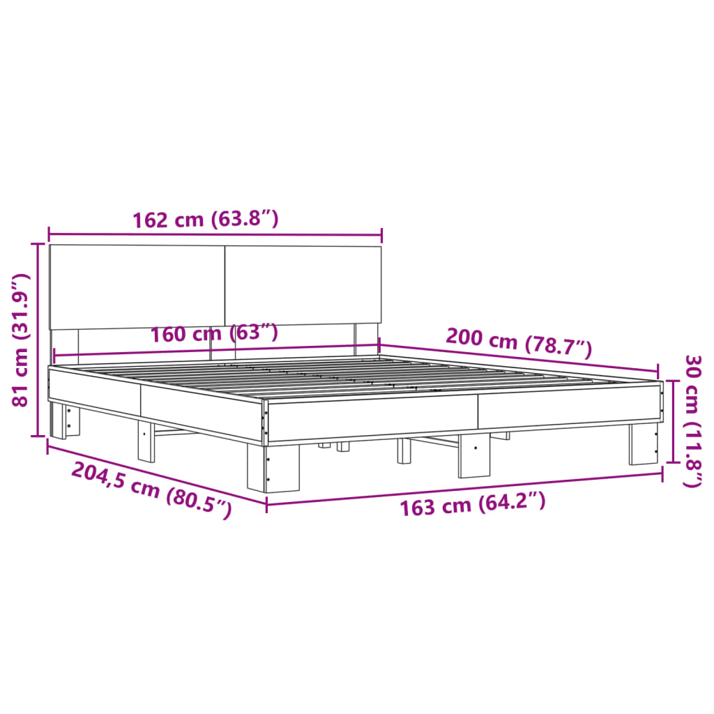 Bettgestell Sonoma-Eiche 160x200 cm Holzwerkstoff und Metall