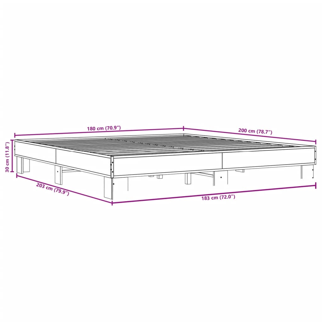 Bettgestell Sonoma-Eiche 180x200 cm Holzwerkstoff und Metall