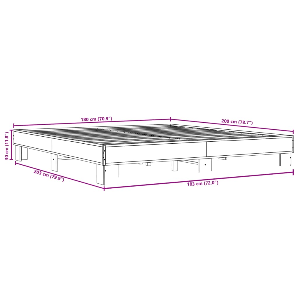 Bettgestell Braun Eichen-Optik 180x200 cm Holzwerkstoff Metall