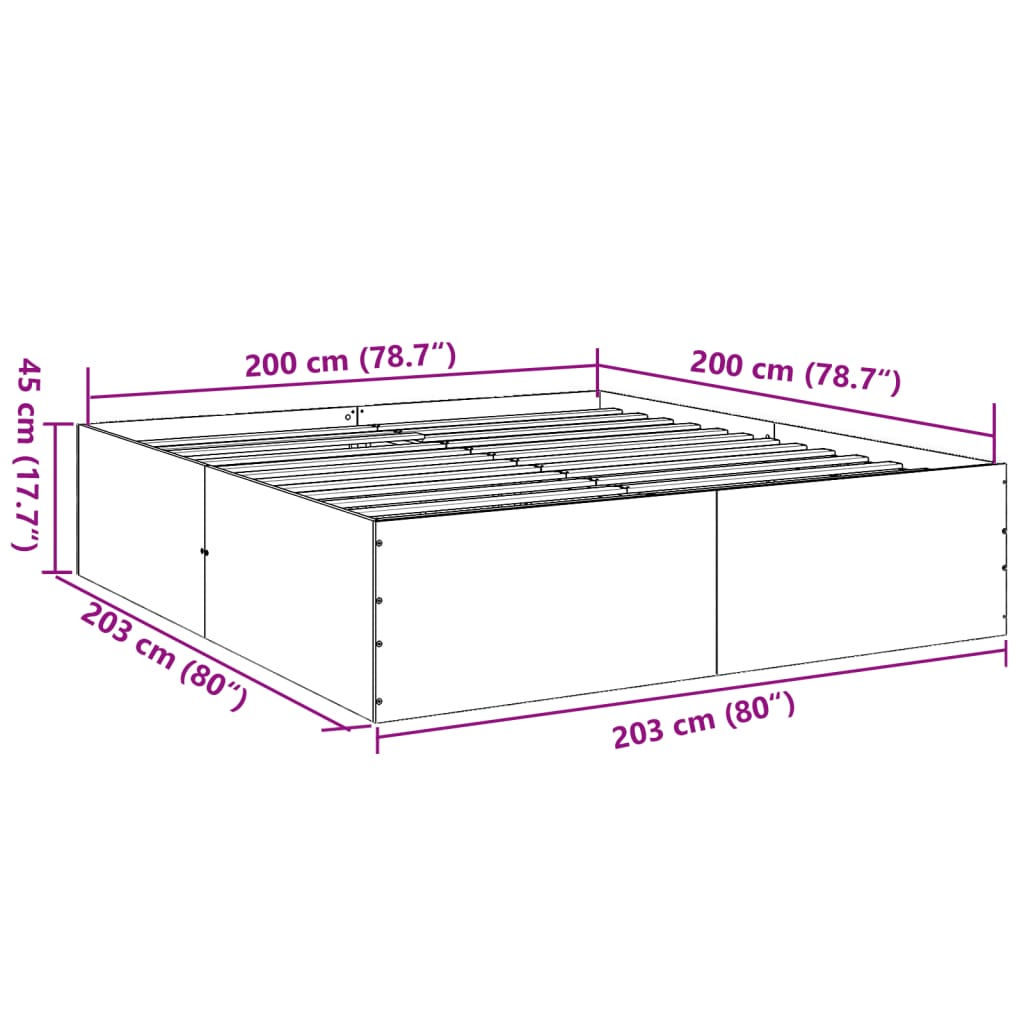 Bettgestell Räuchereiche 200x200 cm Holzwerkstoff