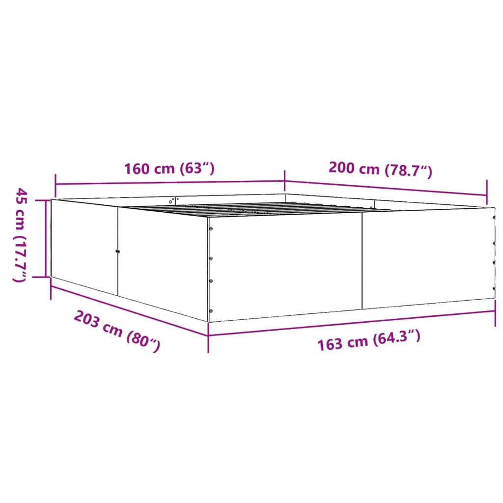 Bettgestell Schwarz 160x200 cm Holzwerkstoff