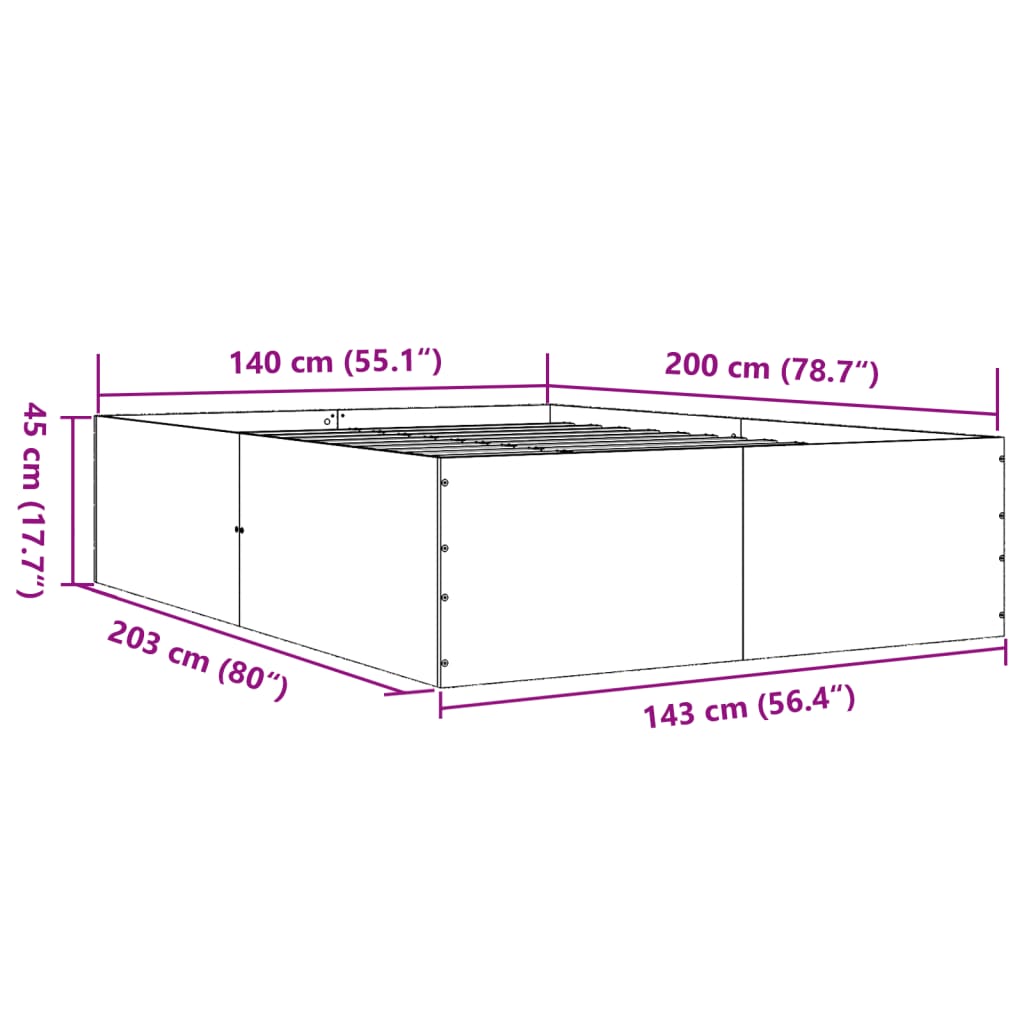 Bettgestell Schwarz 140x200 cm Holzwerkstoff