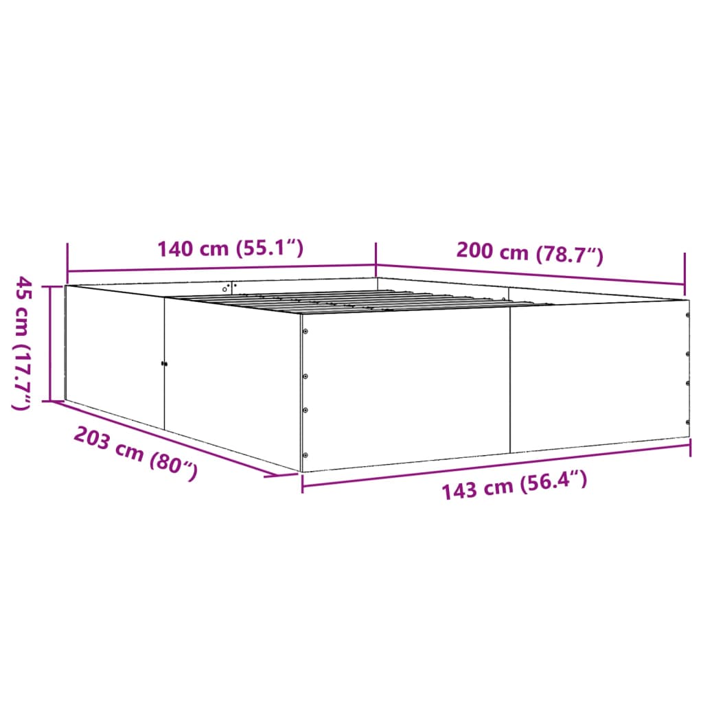 Bettgestell Betongrau 140x200 cm Holzwerkstoff