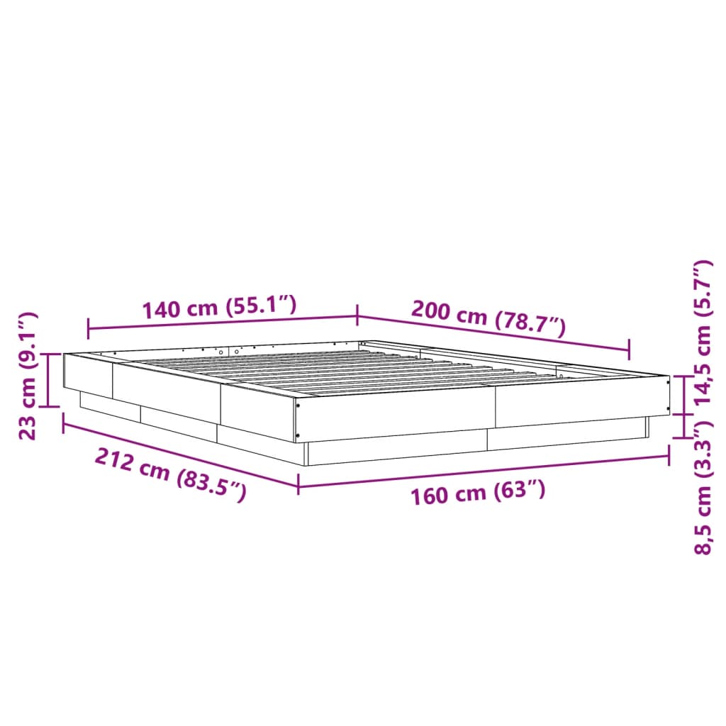 Bettgestell Sonoma-Eiche 140x200 cm Holzwerkstoff