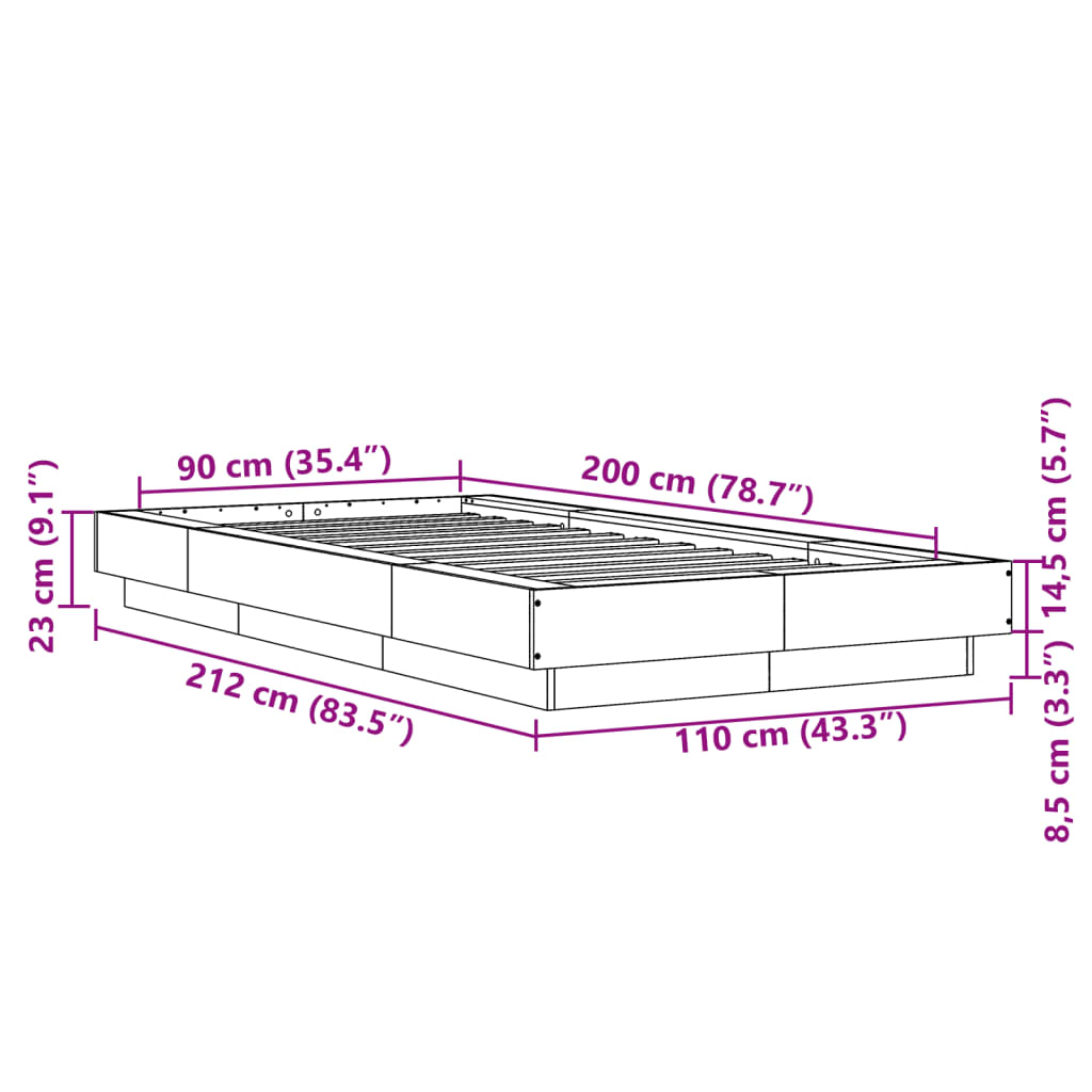 Bettgestell Weiß 90x200 cm Holzwerkstoff