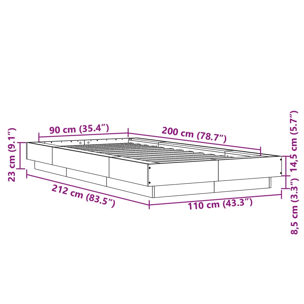 Bettgestell Sonoma-Eiche 90x200 cm Holzwerkstoff