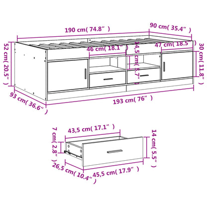 Tagesbett mit Schubladen ohne Matratze Schwarz 90x190 cm