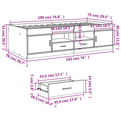 Tagesbett mit Schubladen ohne Matratze Schwarz 75x190 cm