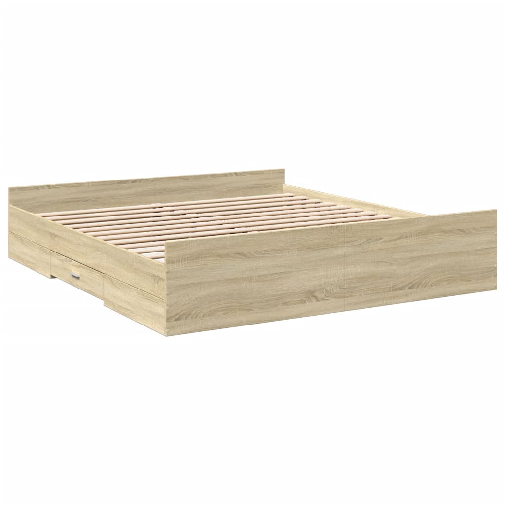 Bettgestell mit Schubladen Sonoma-Eiche 200x200cm Holzwerkstoff