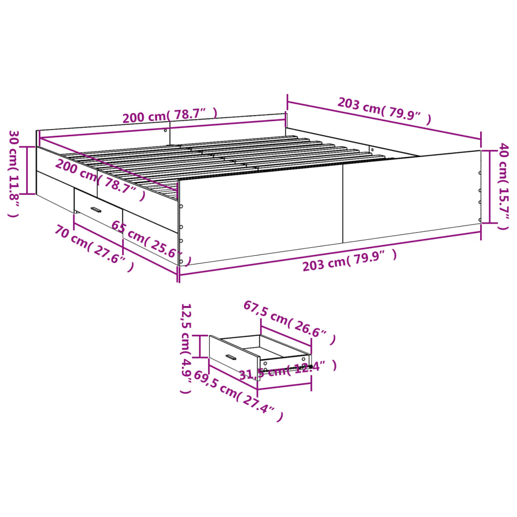 Bettgestell mit Schubladen Sonoma-Eiche 200x200cm Holzwerkstoff