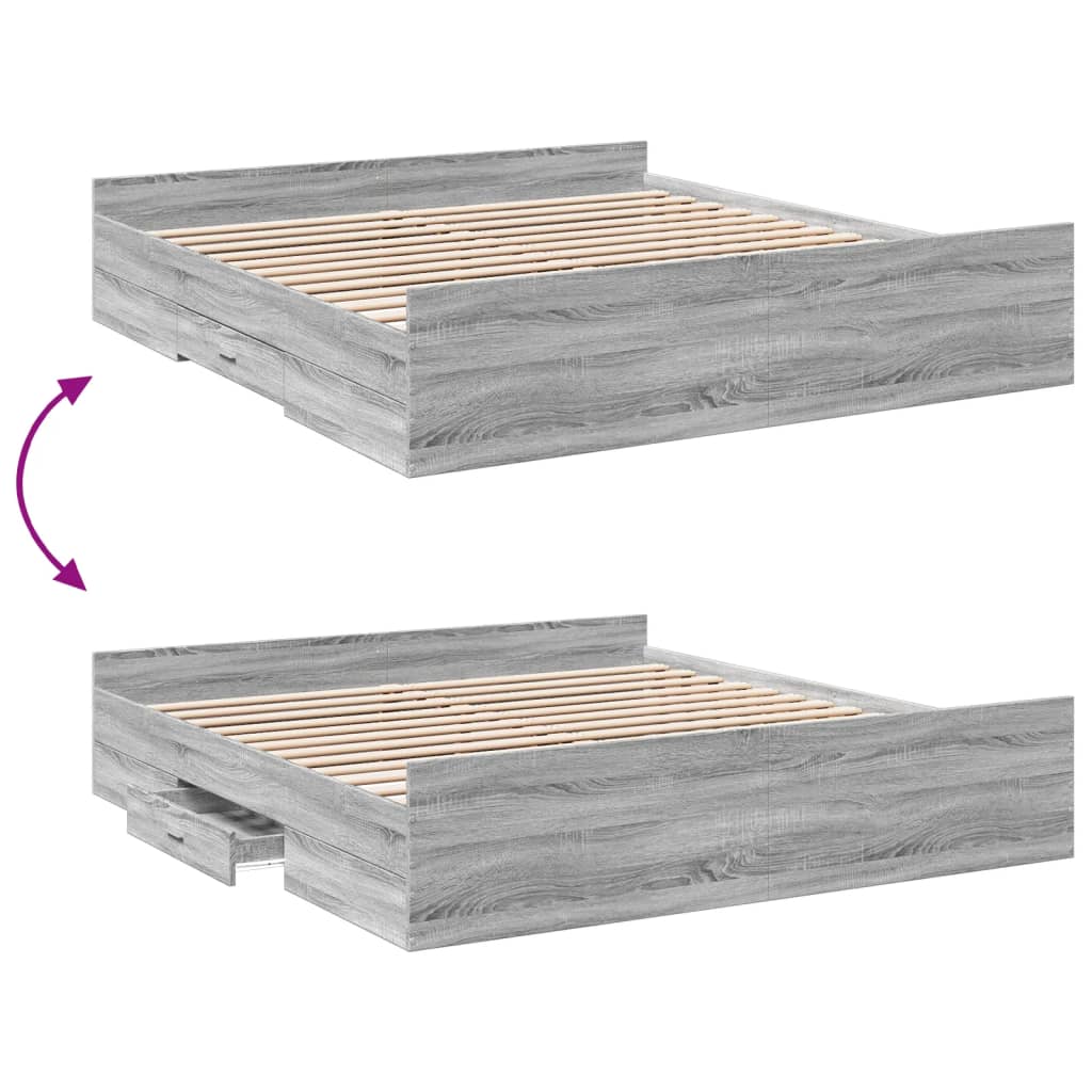 Bettgestell mit Schubladen Grau Sonoma 200x200cm Holzwerkstoff