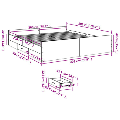 Bettgestell mit Schubladen Grau Sonoma 200x200cm Holzwerkstoff