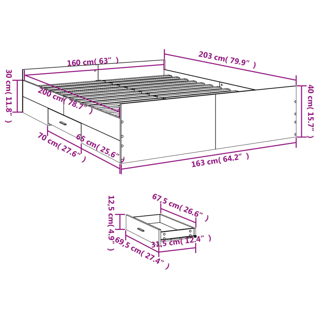 Bettgestell mit Schubladen Braun Eichen-Optik 160x200 cm