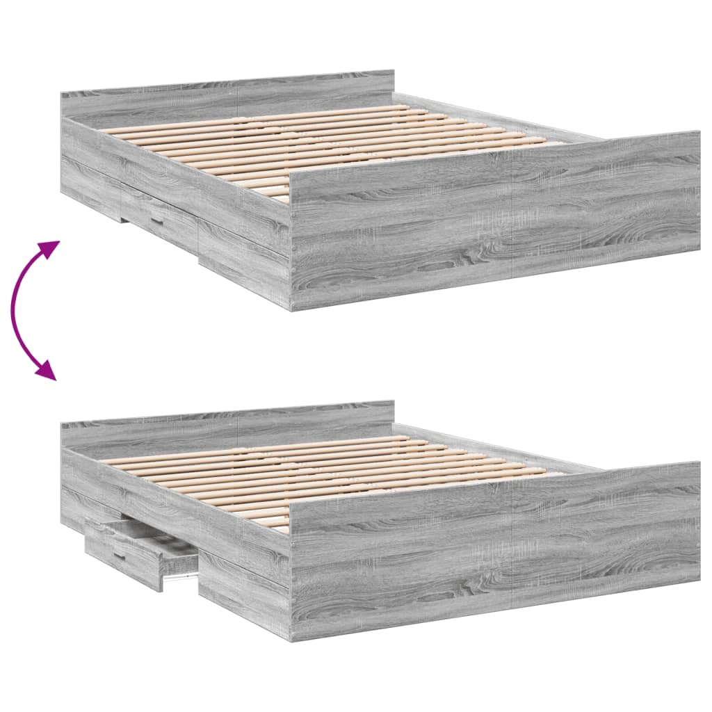 Bettgestell mit Schubladen Grau Sonoma 140x200 cm Holzwerkstoff