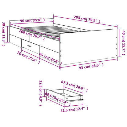 Bettgestell mit Schubladen Schwarz 90x200 cm Holzwerkstoff