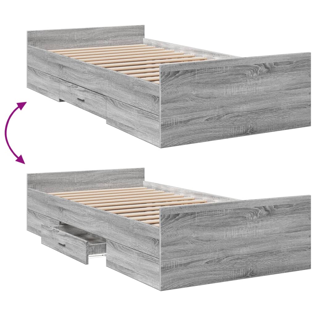 Bettgestell mit Schubladen Grau Sonoma 90x200 cm Holzwerkstoff