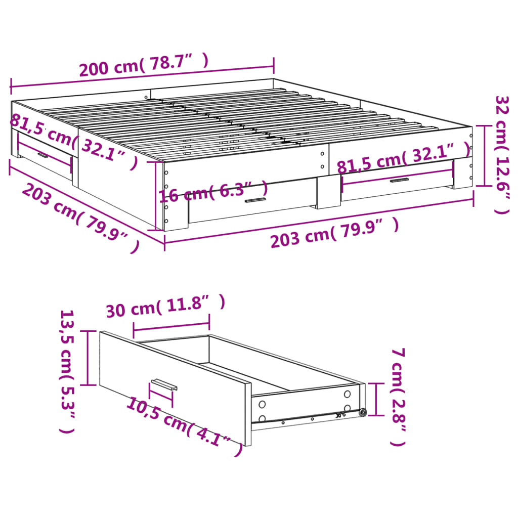 Bettgestell mit Schubladen Weiß 200x200 cm Holzwerkstoff