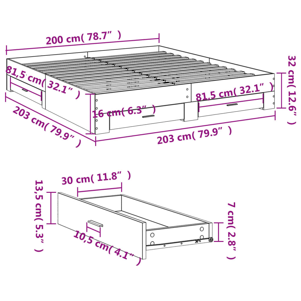 Bettgestell mit Schubladen Schwarz 200x200 cm Holzwerkstoff