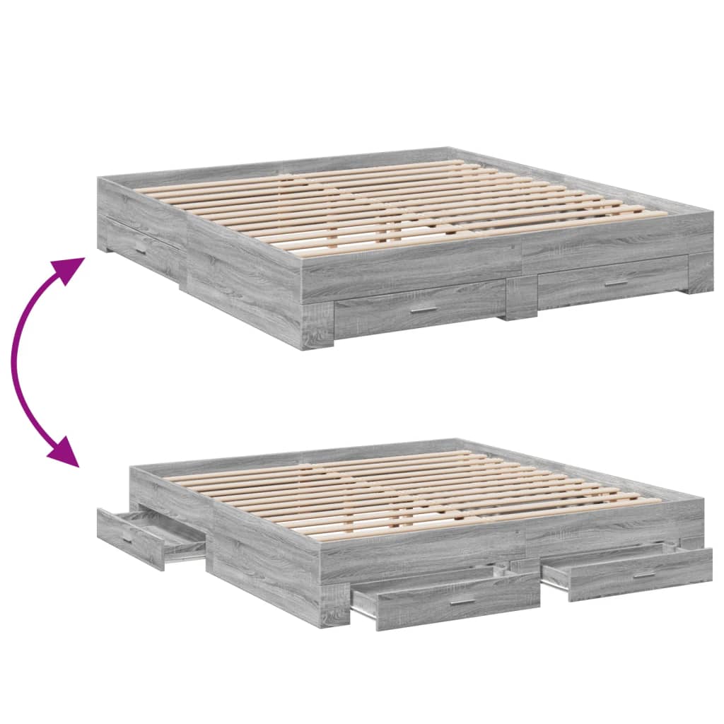 Bettgestell mit Schubladen Grau Sonoma 200x200cm Holzwerkstoff