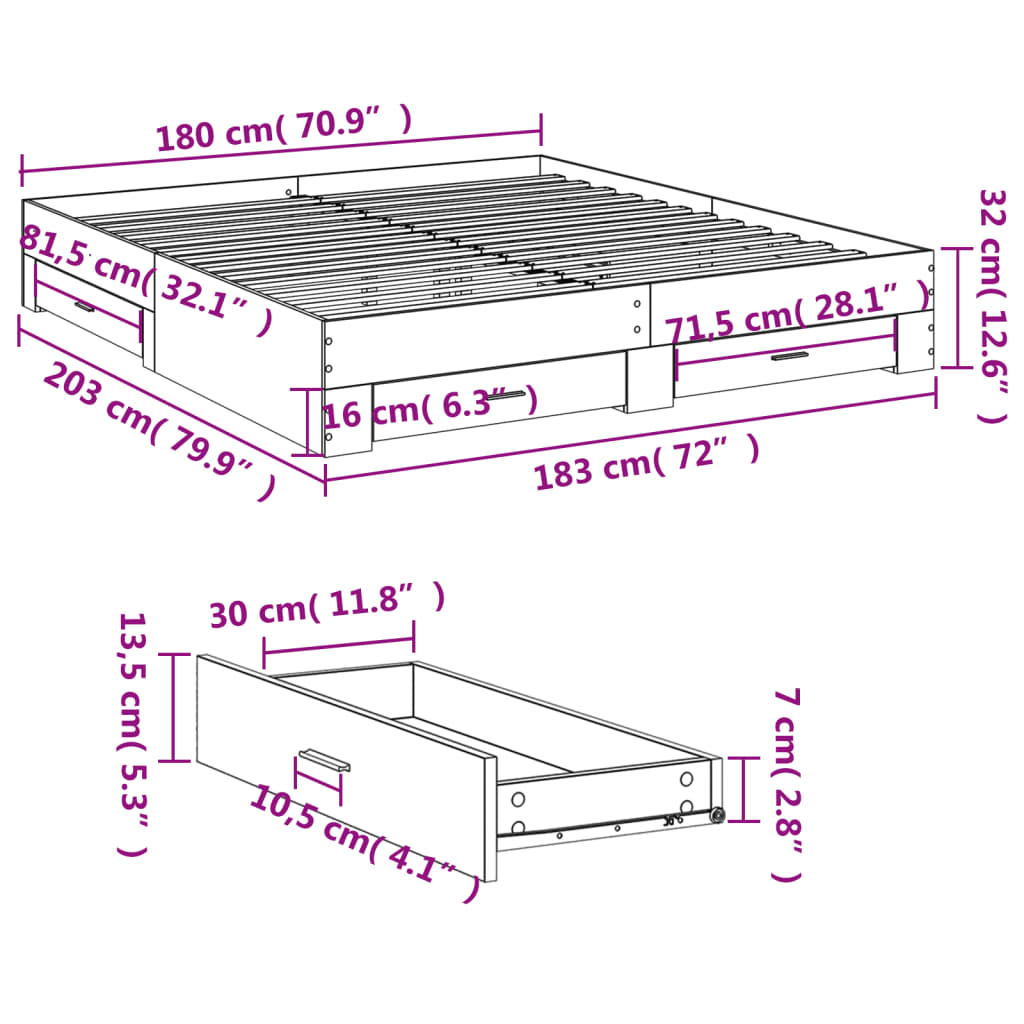 Bettgestell mit Schubladen Schwarz 180x200 cm Holzwerkstoff