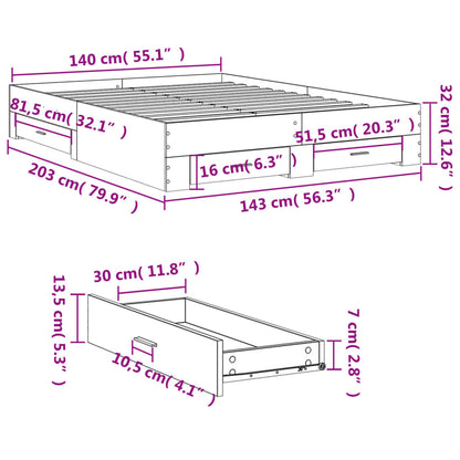 Bettgestell mit Schubladen Sonoma-Eiche 140x200cm Holzwerkstoff