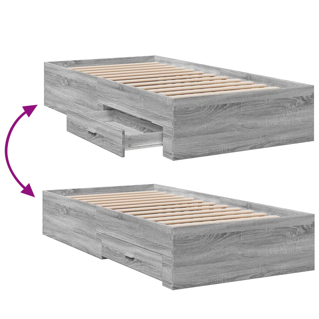 Bettgestell mit Schubladen Grau Sonoma 90x200 cm Holzwerkstoff