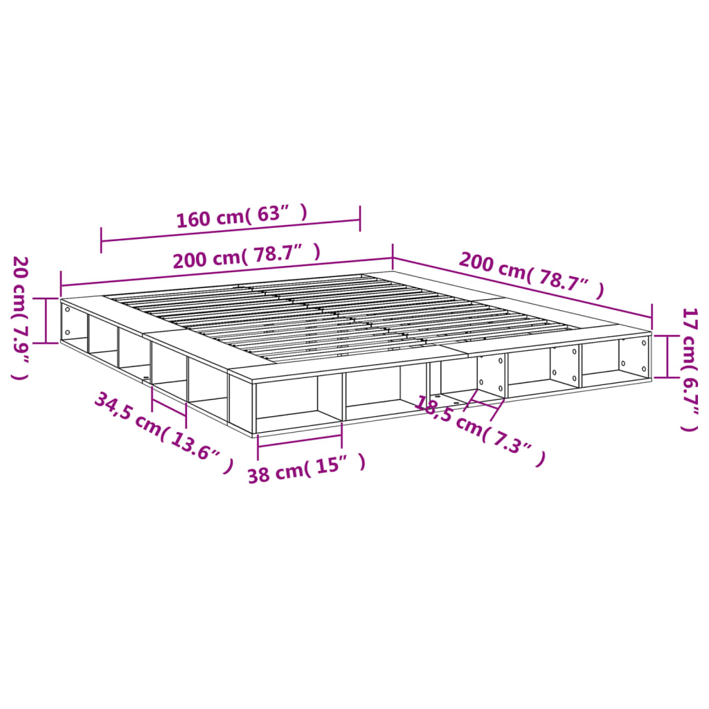 Bettgestell Sonoma-Eiche 200x200 cm Holzwerkstoff