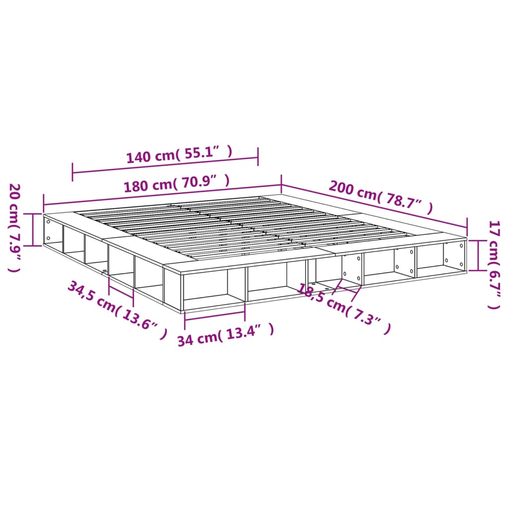 Bettgestell Sonoma-Eiche 180x200 cm Holzwerkstoff