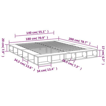 Bettgestell Grau Sonoma 180x200 cm Holzwerkstoff