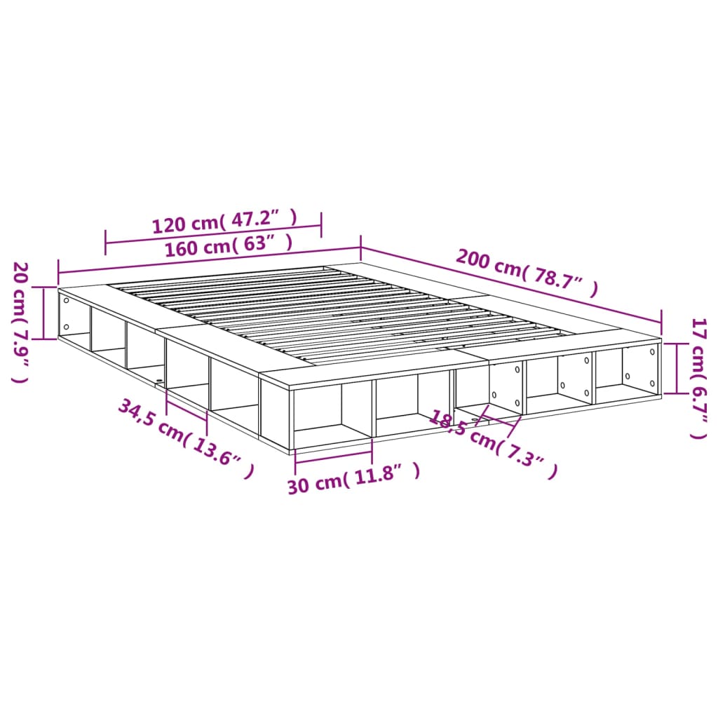 Bettgestell Betongrau 160x200 cm Holzwerkstoff