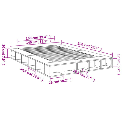 Bettgestell Betongrau 140x200 cm Holzwerkstoff