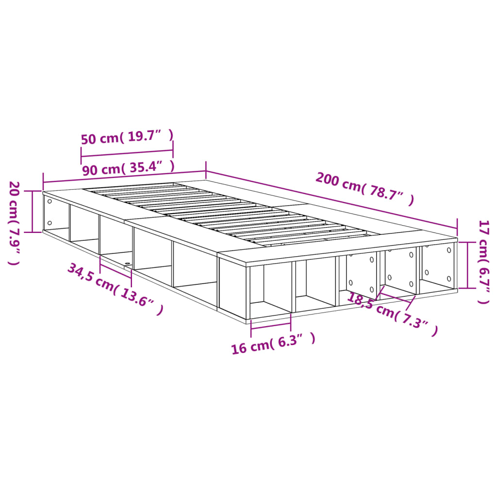 Bettgestell Schwarz 90x200 cm Holzwerkstoff