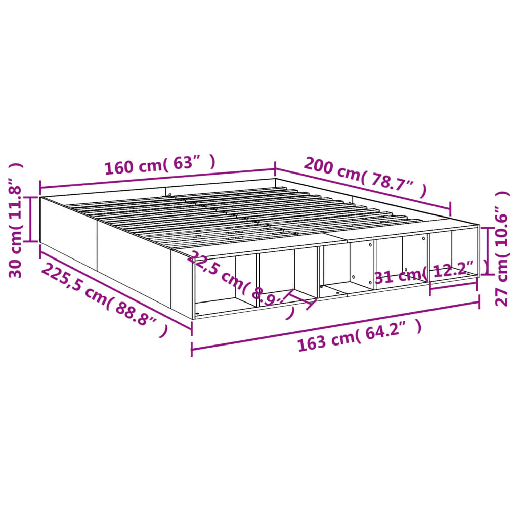 Bettgestell Sonoma-Eiche 160x200 cm Holzwerkstoff