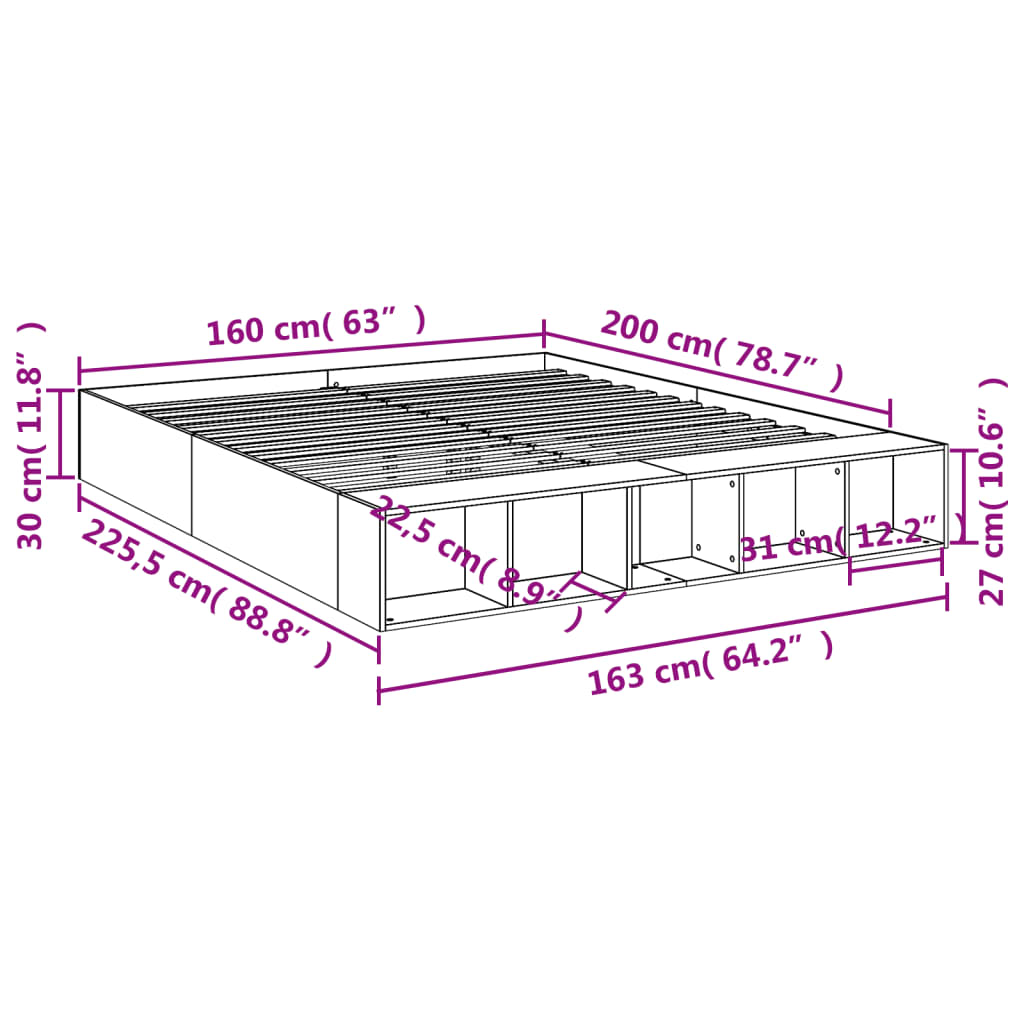 Bettgestell Betongrau 160x200 cm Holzwerkstoff