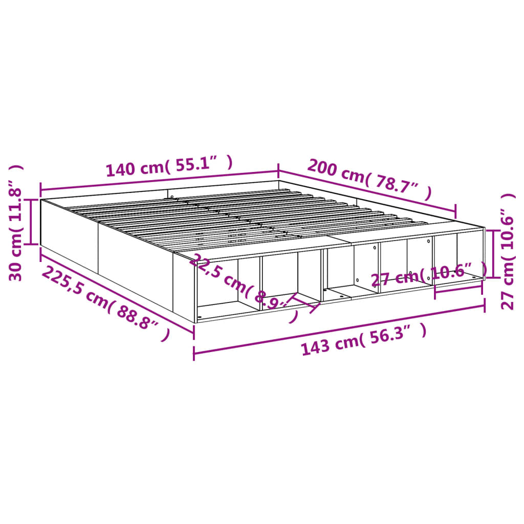 Bettgestell Sonoma-Eiche 140x200 cm Holzwerkstoff