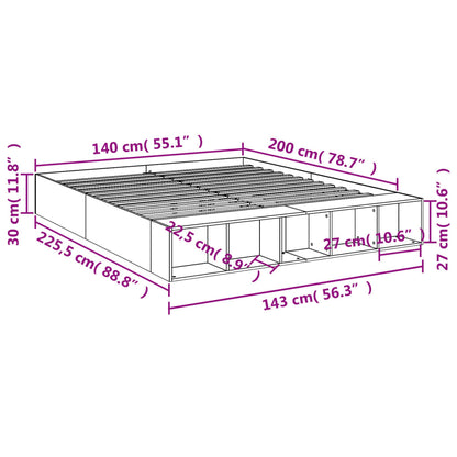 Bettgestell Betongrau 140x200 cm Holzwerkstoff