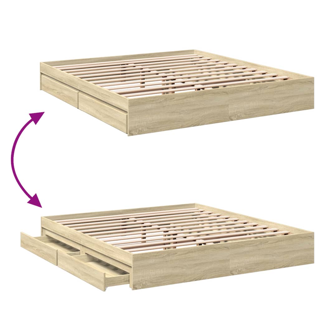 Bettgestell mit Schubladen Sonoma-Eiche 200x200cm Holzwerkstoff