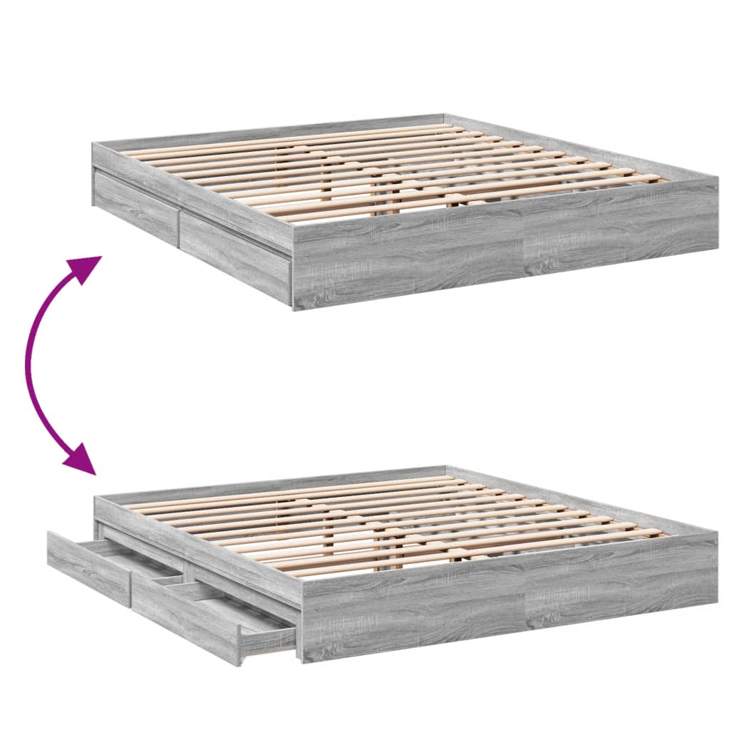 Bettgestell mit Schubladen Grau Sonoma 200x200cm Holzwerkstoff